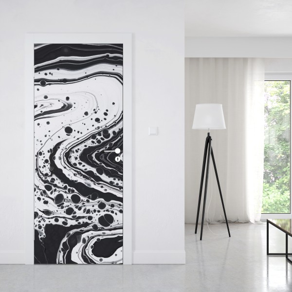 Naklejka na drzwi czarno-biała marmurowa abstrakcja – Wallissimo® Naklejka na drzwi czarno-biała marmurowa abstrakcja – Wallissimo®