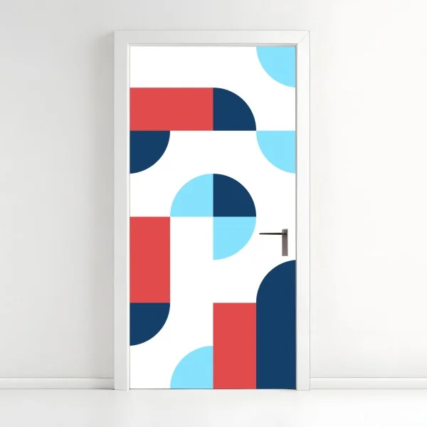 Naklejka na drzwi odważny geometryczny wzór w granacie i koralu