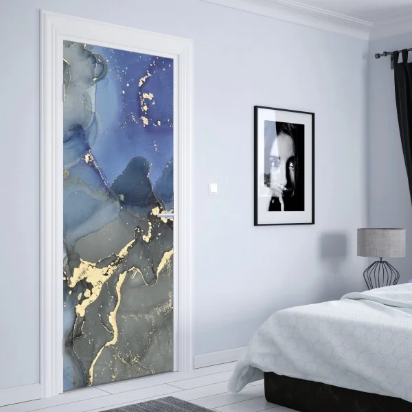 Naklejka na drzwi złoty wzór damaskowy na granatowym tle – Wallissimo®