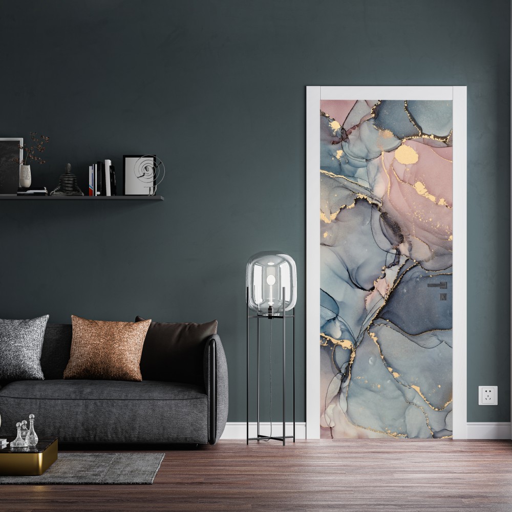 Naklejka na drzwi delikatne pastelowe płynne marmury ze złotymi żyłkami – Wallissimo® Naklejka na drzwi delikatne pastelowe płynne marmury ze złotymi żyłkami – Wallissimo®