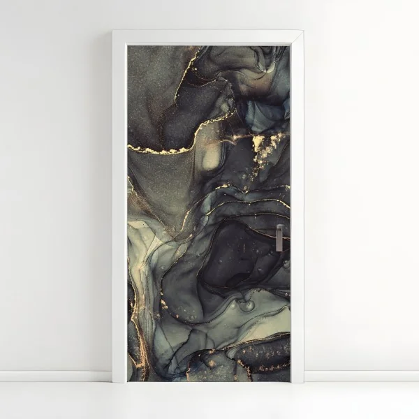 Naklejka na drzwi luksusowa abstrakcja alkoholowa ze złotymi żyłkami