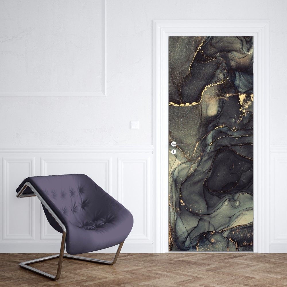 Naklejka na drzwi luksusowa abstrakcja alkoholowa ze złotymi żyłkami – Wallissimo® Naklejka na drzwi luksusowa abstrakcja alkoholowa ze złotymi żyłkami – Wallissimo®