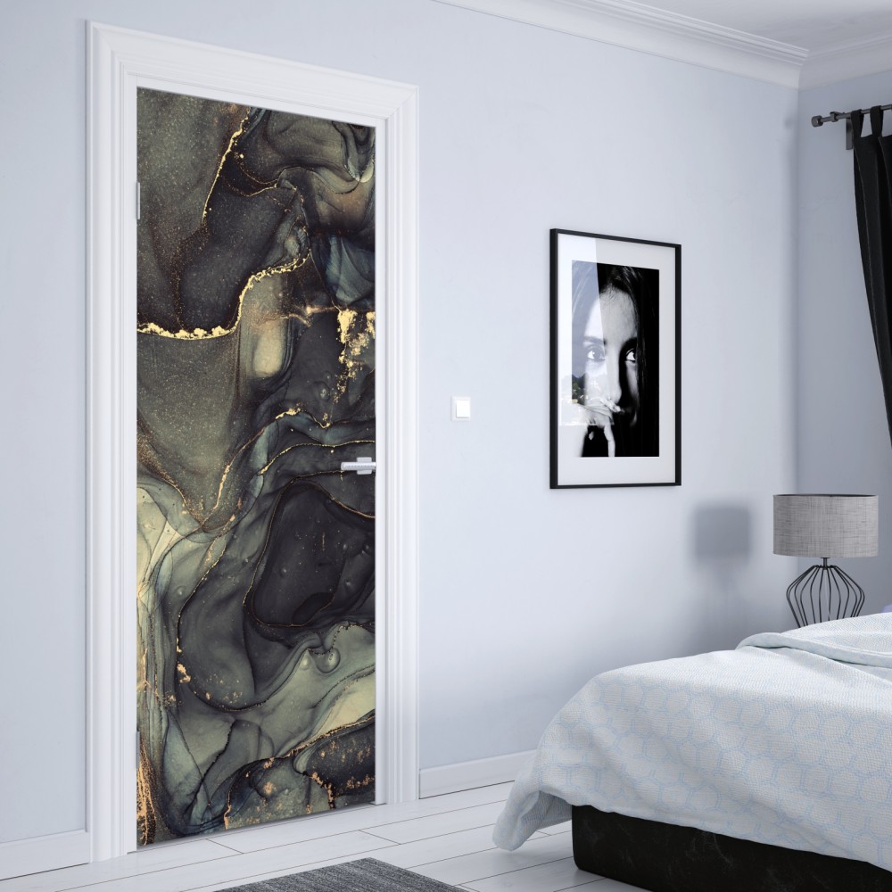 Naklejka na drzwi luksusowa abstrakcja alkoholowa ze złotymi żyłkami – Wallissimo® Naklejka na drzwi luksusowa abstrakcja alkoholowa ze złotymi żyłkami – Wallissimo®