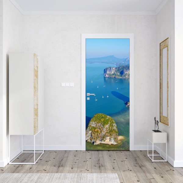 Naklejka na drzwi akwarelowy wzór eukaliptusa i liści – Wallissimo®