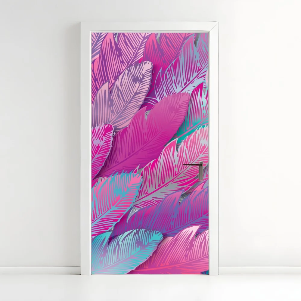 Naklejka na drzwi iryzujący różowy wzór piór – Wallissimo® Naklejka na drzwi iryzujący różowy wzór piór – Wallissimo®