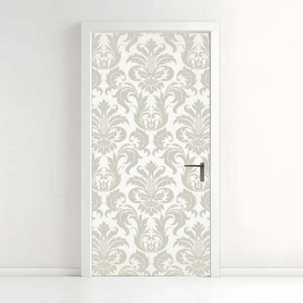 Naklejka na drzwi elegancki beżowy wzór damask