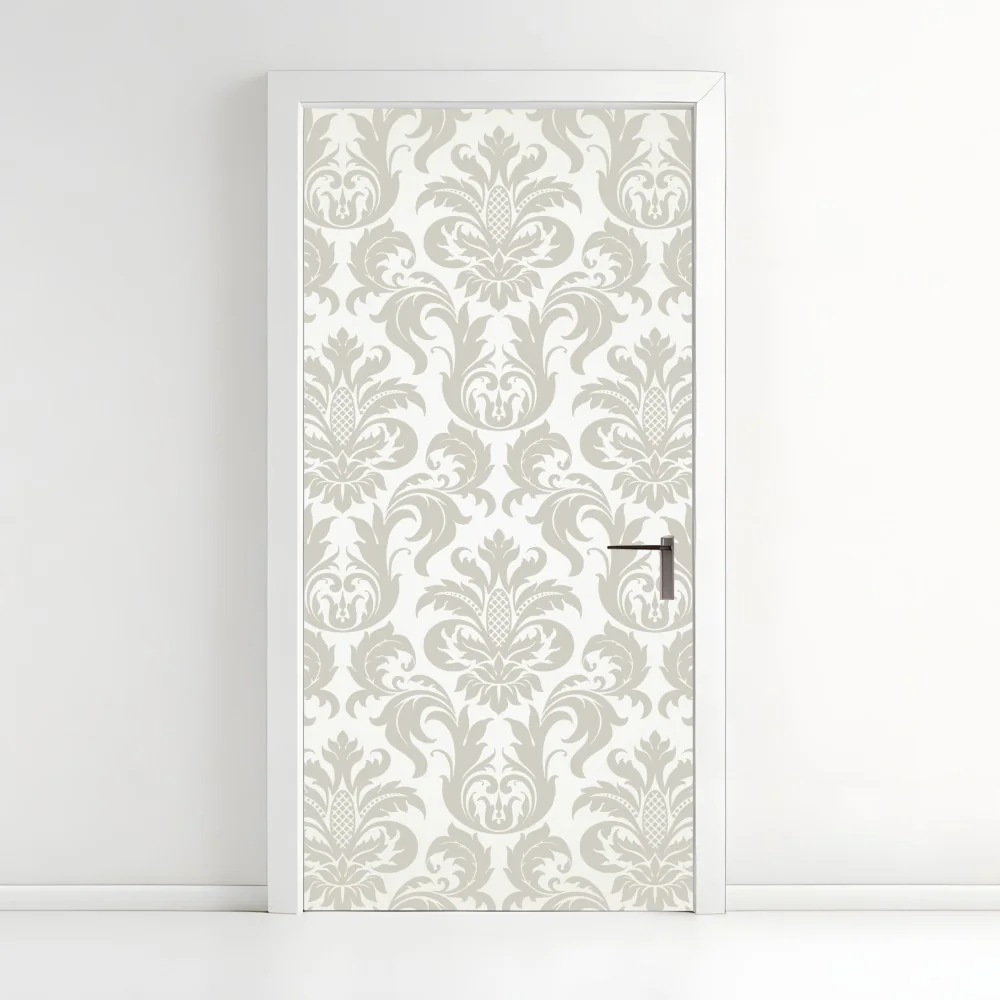Naklejka na drzwi elegancki beżowy wzór damask – Wallissimo® Naklejka na drzwi elegancki beżowy wzór damask – Wallissimo®