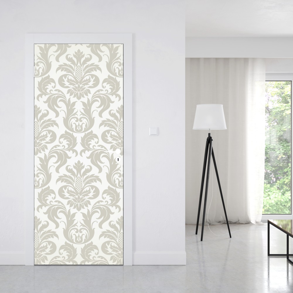 Naklejka na drzwi elegancki beżowy wzór damask – Wallissimo® Naklejka na drzwi elegancki beżowy wzór damask – Wallissimo®