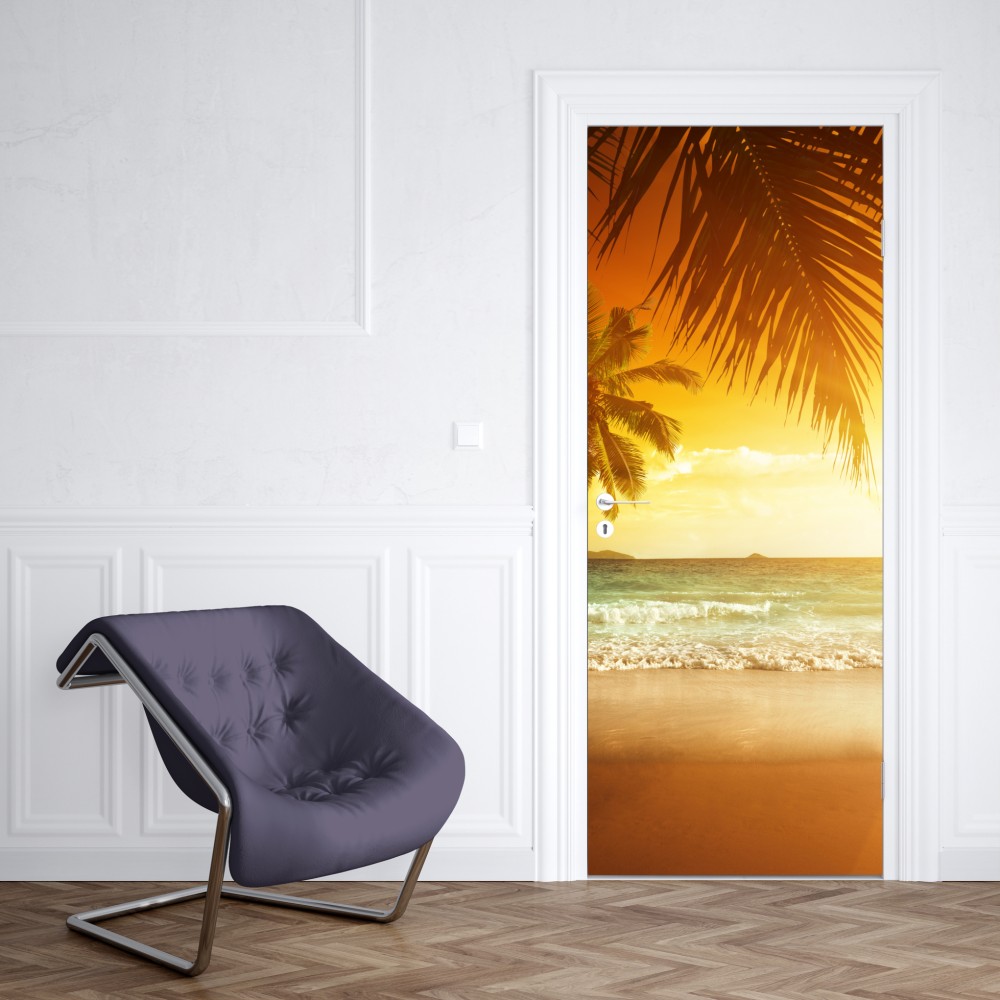 Naklejka na drzwi złoty zachód słońca na Karaibach – Wallissimo® Naklejka na drzwi złoty zachód słońca na Karaibach – Wallissimo®