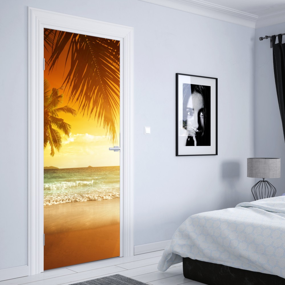 Naklejka na drzwi złoty zachód słońca na Karaibach – Wallissimo® Naklejka na drzwi złoty zachód słońca na Karaibach – Wallissimo®