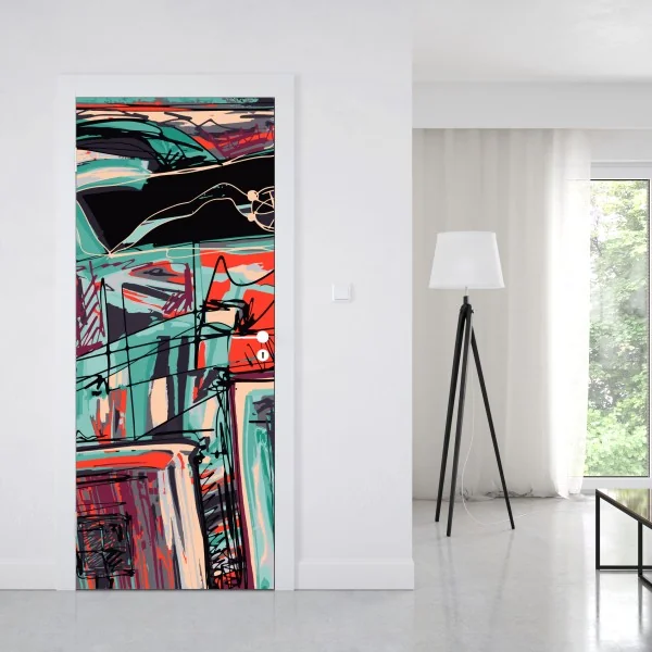 Naklejka na drzwi złote płynne linie abstrakcyjny wzór – Wallissimo®