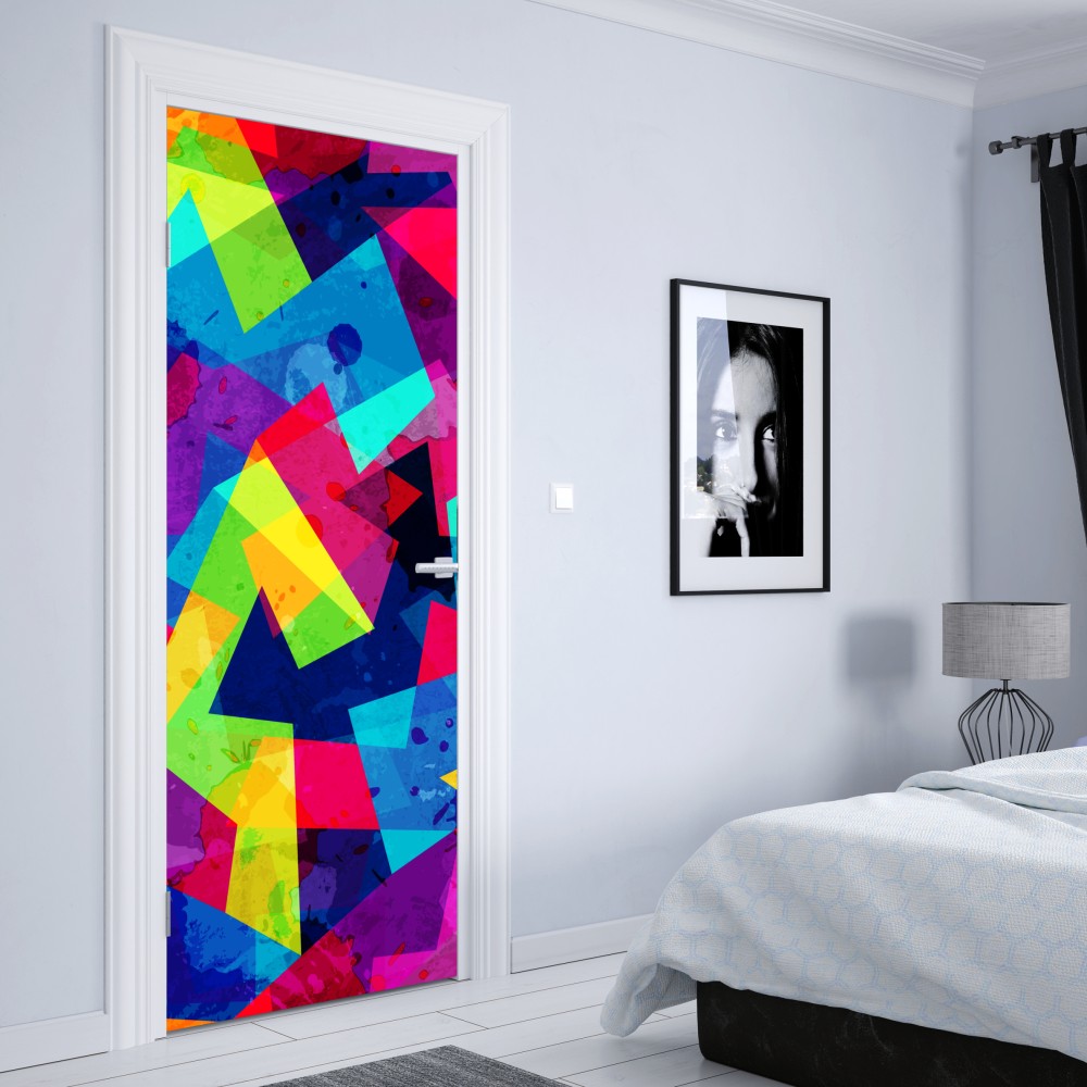 Naklejka na drzwi żywy geometryczny akwarelowy kolaż – Wallissimo® Naklejka na drzwi żywy geometryczny akwarelowy kolaż – Wallissimo®