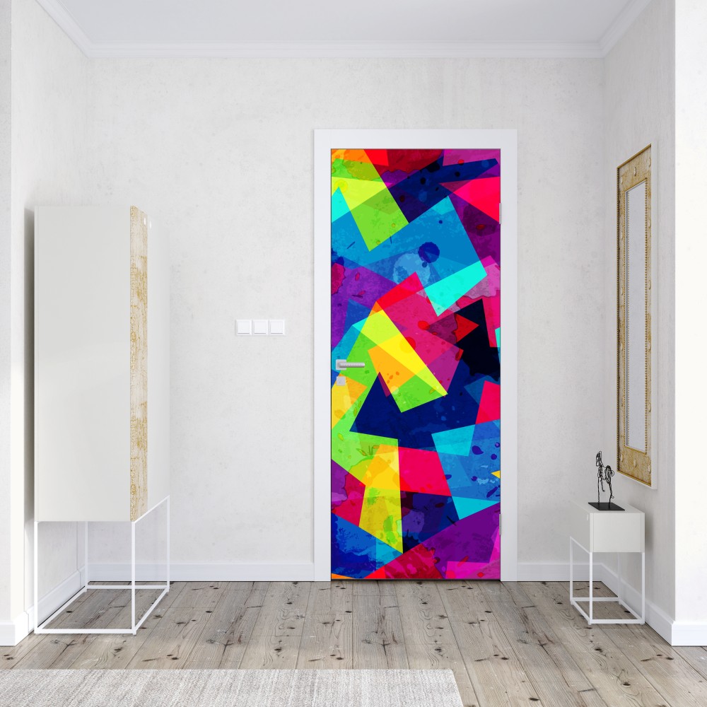 Naklejka na drzwi żywy geometryczny akwarelowy kolaż – Wallissimo® Naklejka na drzwi żywy geometryczny akwarelowy kolaż – Wallissimo®