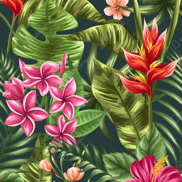 Naklejka na drzwi tropikalny wzór hibiskusa i plumerii – Wallissimo® Naklejka na drzwi tropikalny wzór hibiskusa i plumerii – Wallissimo®