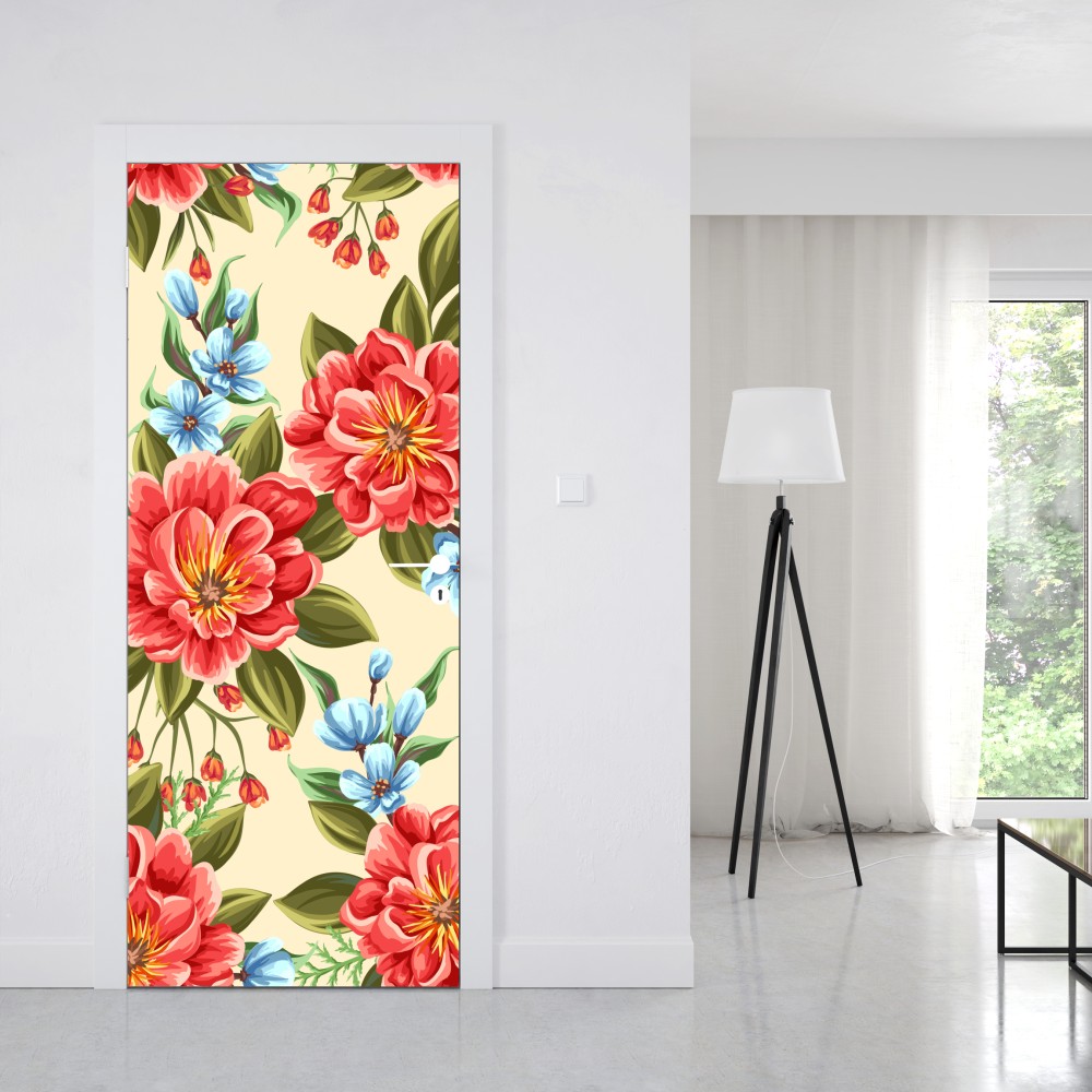 Naklejka na drzwi intensywny akwarelowy wzór kwiatowy – Wallissimo® Naklejka na drzwi intensywny akwarelowy wzór kwiatowy – Wallissimo®