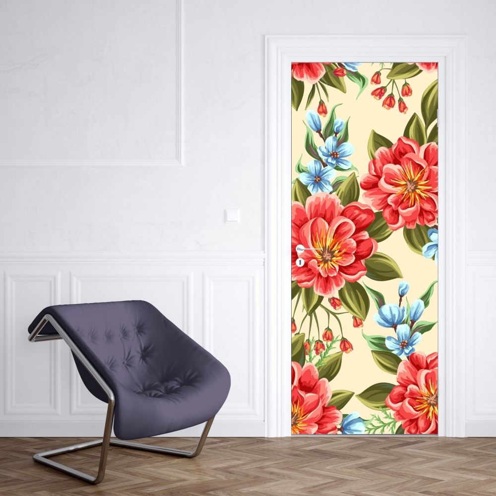 Naklejka na drzwi intensywny akwarelowy wzór kwiatowy – Wallissimo® Naklejka na drzwi intensywny akwarelowy wzór kwiatowy – Wallissimo®