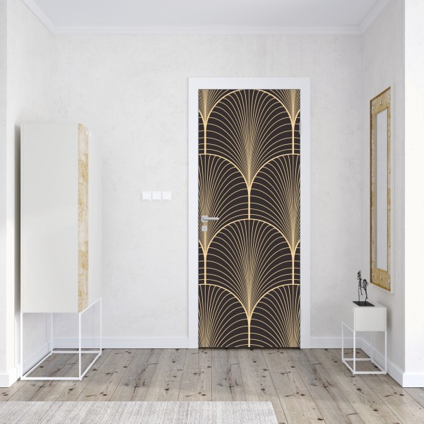 Naklejka na drzwi art deco złoty wzór wachlarza – Wallissimo® Naklejka na drzwi art deco złoty wzór wachlarza – Wallissimo®