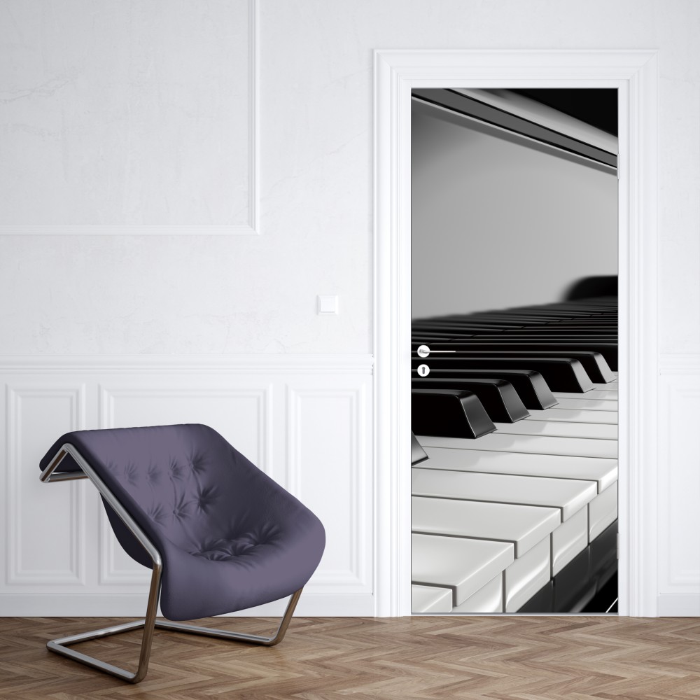 Naklejka na drzwi eleganckie czarno-białe klawisze fortepianu – Wallissimo® Naklejka na drzwi eleganckie czarno-białe klawisze fortepianu – Wallissimo®