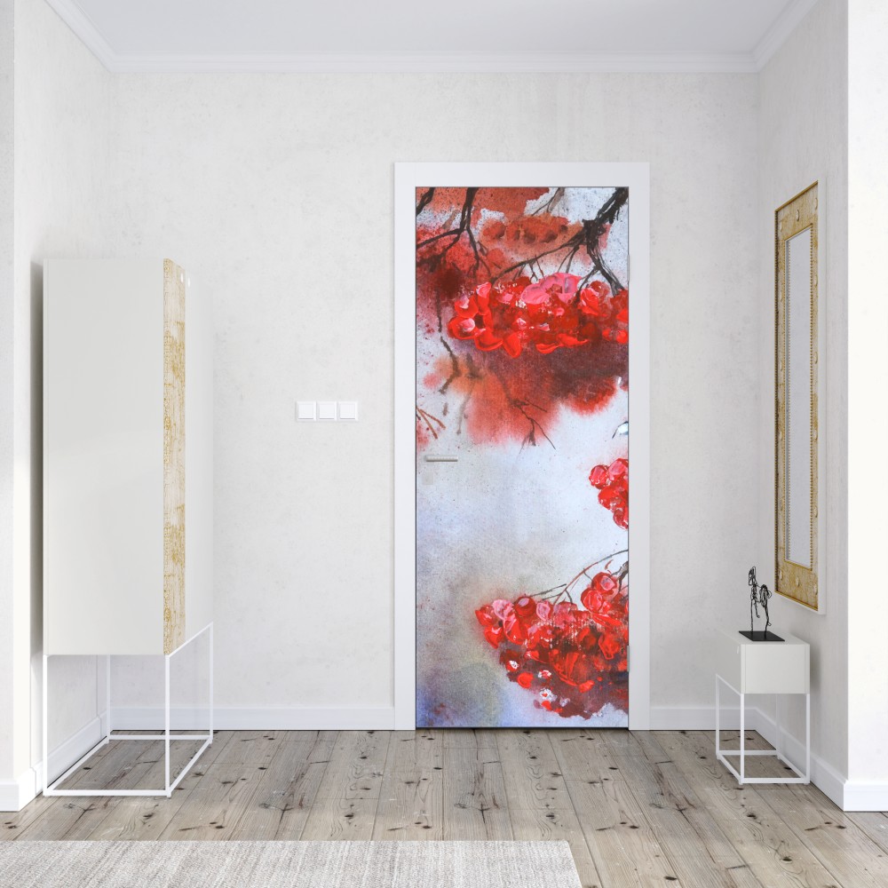 Naklejka na drzwi akwarela czerwonych jagód na gałęziach – Wallissimo® Naklejka na drzwi akwarela czerwonych jagód na gałęziach – Wallissimo®