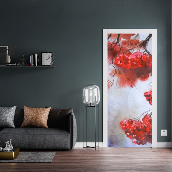 Naklejka na drzwi akwarela czerwonych jagód na gałęziach – Wallissimo® Naklejka na drzwi akwarela czerwonych jagód na gałęziach – Wallissimo®