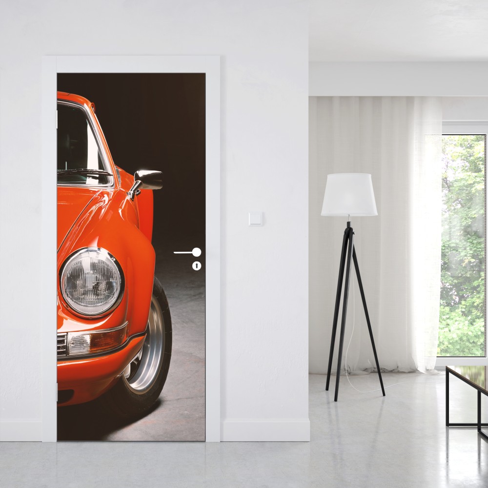 Naklejka na drzwi czerwony zabytkowy samochód sportowy zbliżenie – Wallissimo® Naklejka na drzwi czerwony zabytkowy samochód sportowy zbliżenie – Wallissimo®