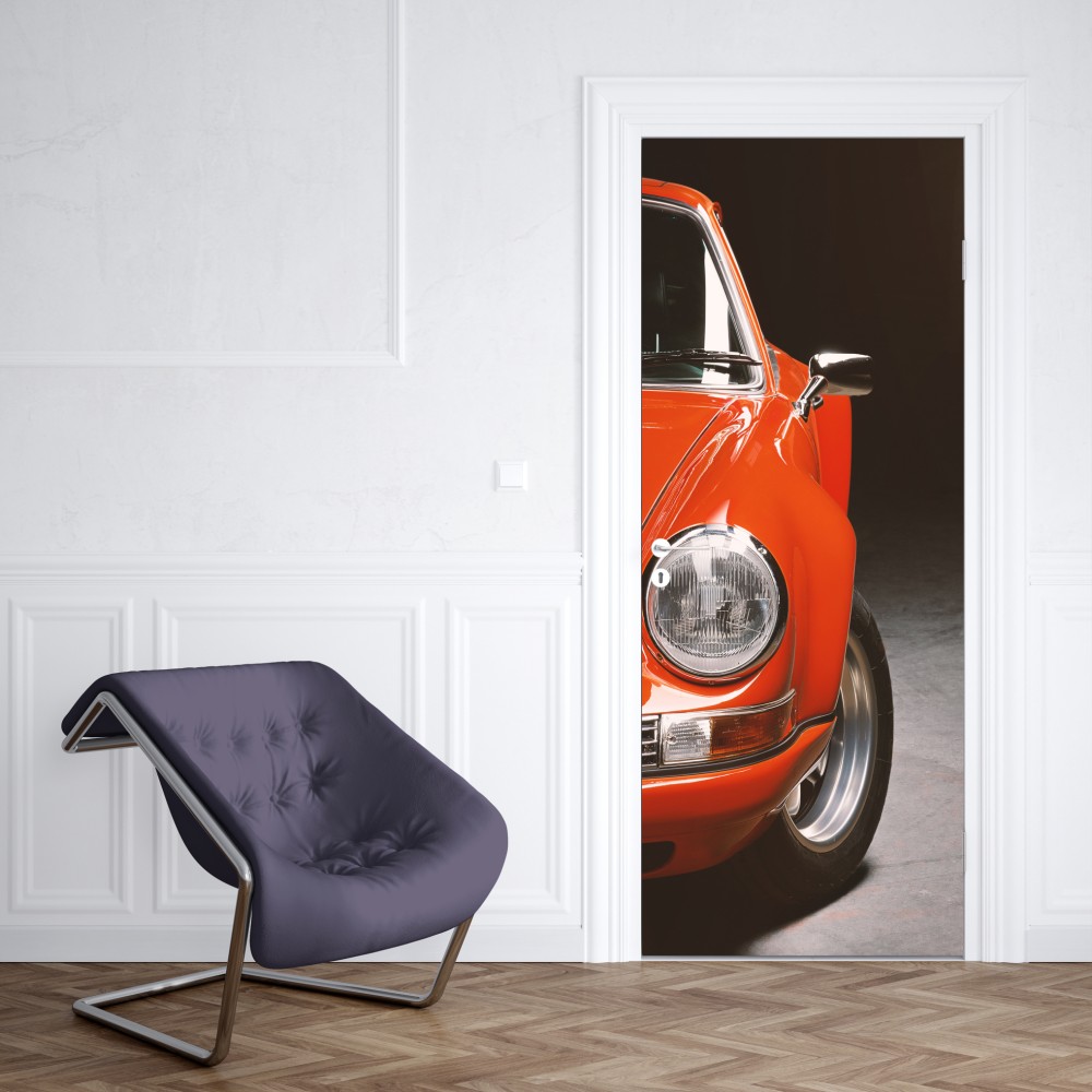 Naklejka na drzwi czerwony zabytkowy samochód sportowy zbliżenie – Wallissimo® Naklejka na drzwi czerwony zabytkowy samochód sportowy zbliżenie – Wallissimo®