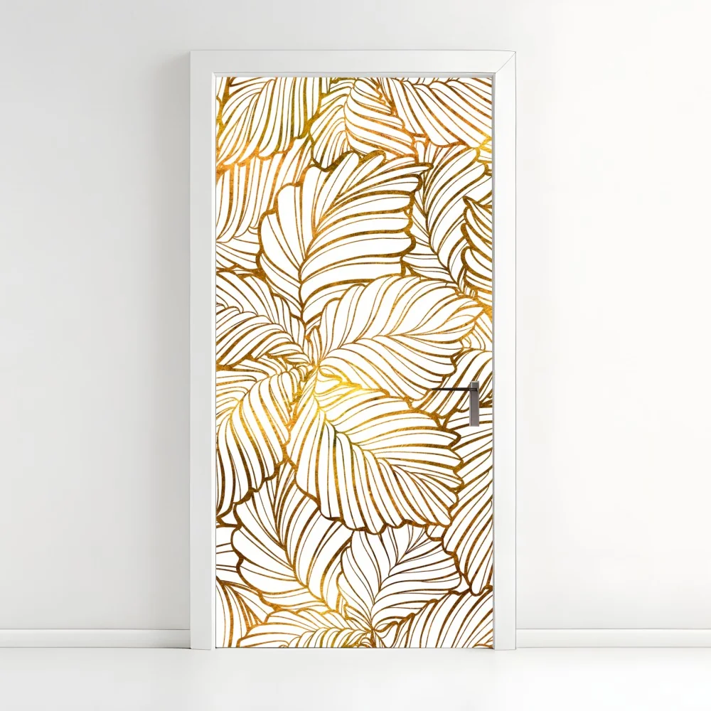 Naklejka na drzwi złote liście w stylu line art – Wallissimo® Naklejka na drzwi złote liście w stylu line art – Wallissimo®