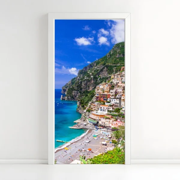 Naklejka na drzwi słoneczna panorama Positano na Wybrzeżu Amalfi