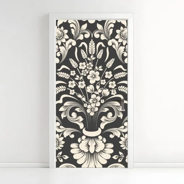 Naklejka na drzwi vintage kwiatowy wzór damask