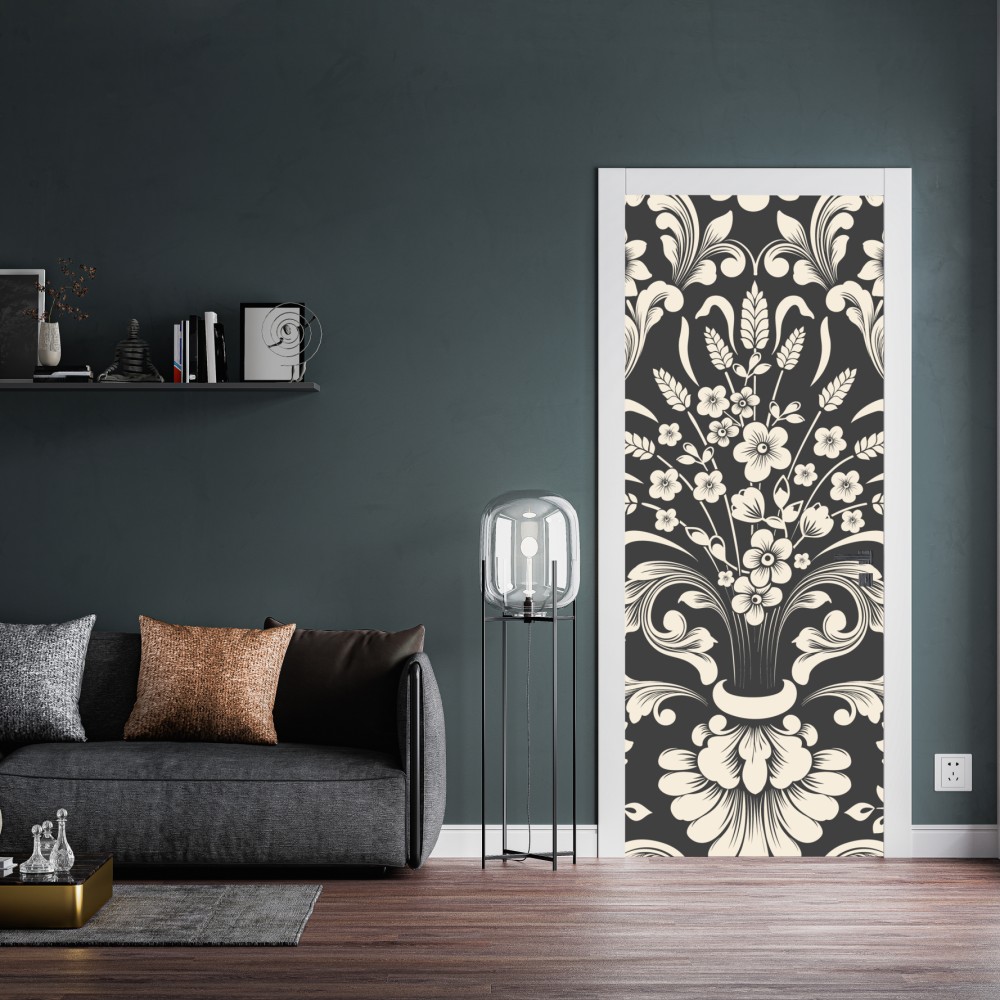 Naklejka na drzwi vintage kwiatowy wzór damask – Wallissimo® Naklejka na drzwi vintage kwiatowy wzór damask – Wallissimo®