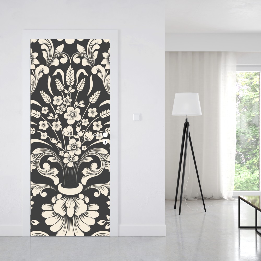 Naklejka na drzwi vintage kwiatowy wzór damask – Wallissimo® Naklejka na drzwi vintage kwiatowy wzór damask – Wallissimo®