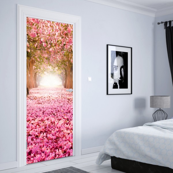 Naklejka na drzwi różowa aleja kwiatów wiśni – Wallissimo® Naklejka na drzwi różowa aleja kwiatów wiśni – Wallissimo®