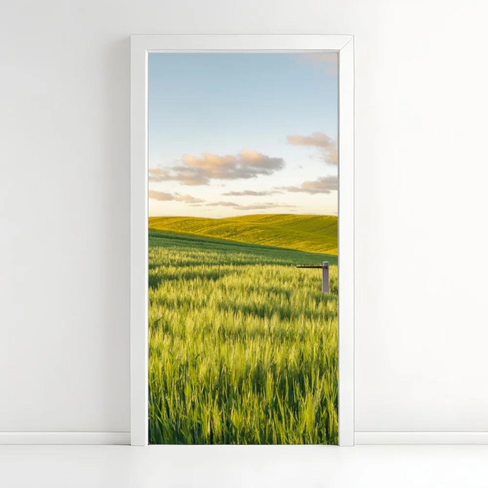 Naklejka na drzwi spokojna zielona łąka panorama – Wallissimo® Naklejka na drzwi spokojna zielona łąka panorama – Wallissimo®