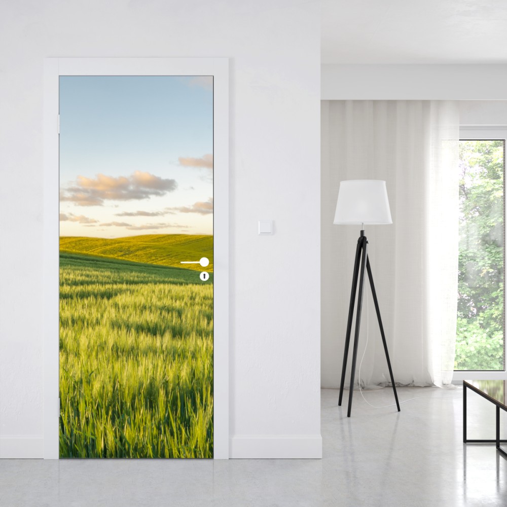Naklejka na drzwi spokojna zielona łąka panorama – Wallissimo® Naklejka na drzwi spokojna zielona łąka panorama – Wallissimo®