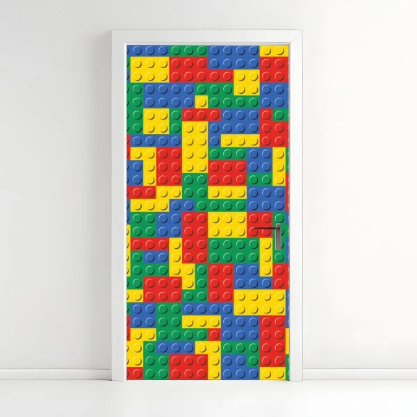 Naklejka na drzwi kolorowy wzór klocków konstrukcyjnych