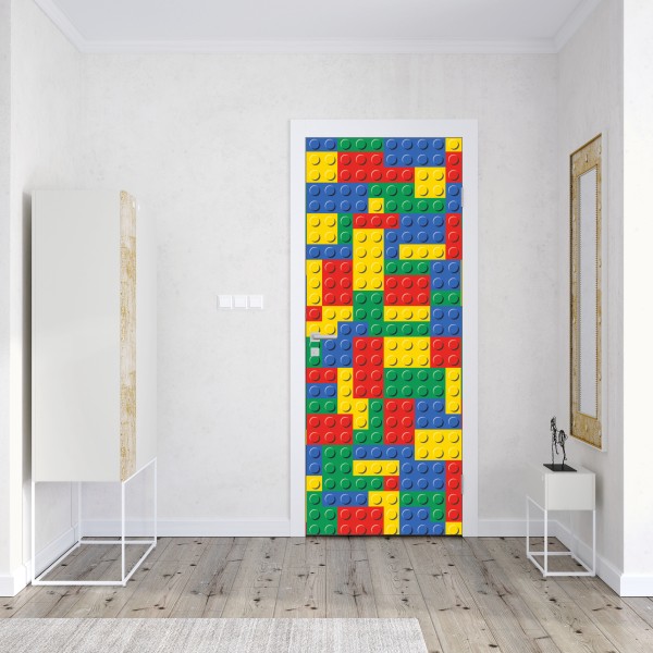 Naklejka na drzwi kolorowy wzór klocków konstrukcyjnych – Wallissimo® Naklejka na drzwi kolorowy wzór klocków konstrukcyjnych – Wallissimo®