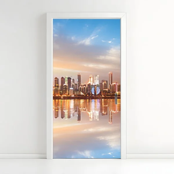 Naklejka na drzwi złote Wat Arun o zmierzchu – Wallissimo®