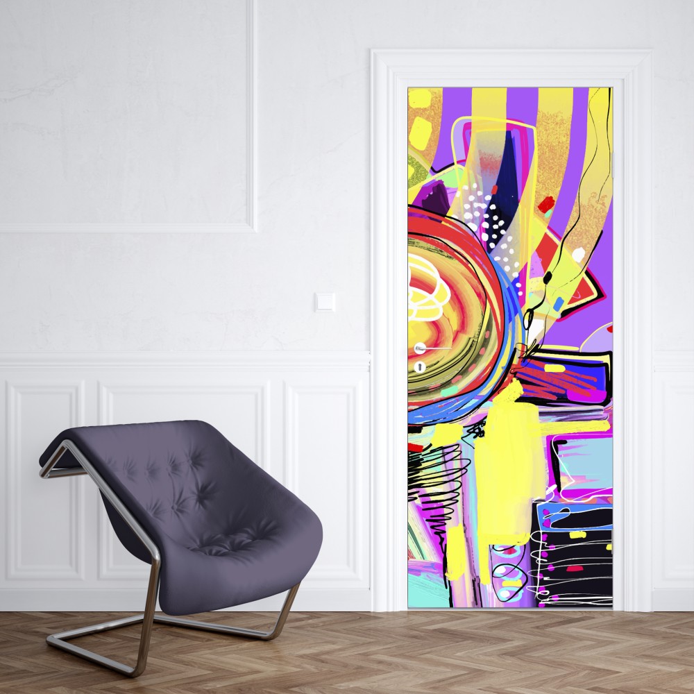 Naklejka na drzwi żywa fioletowa kompozycja abstrakcyjna – Wallissimo® Naklejka na drzwi żywa fioletowa kompozycja abstrakcyjna – Wallissimo®