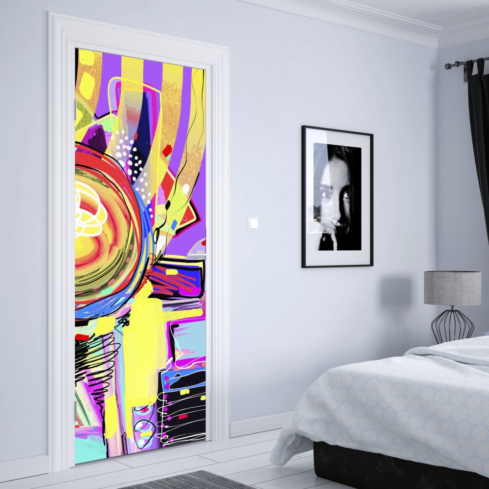 Naklejka na drzwi żywa fioletowa kompozycja abstrakcyjna – Wallissimo® Naklejka na drzwi żywa fioletowa kompozycja abstrakcyjna – Wallissimo®