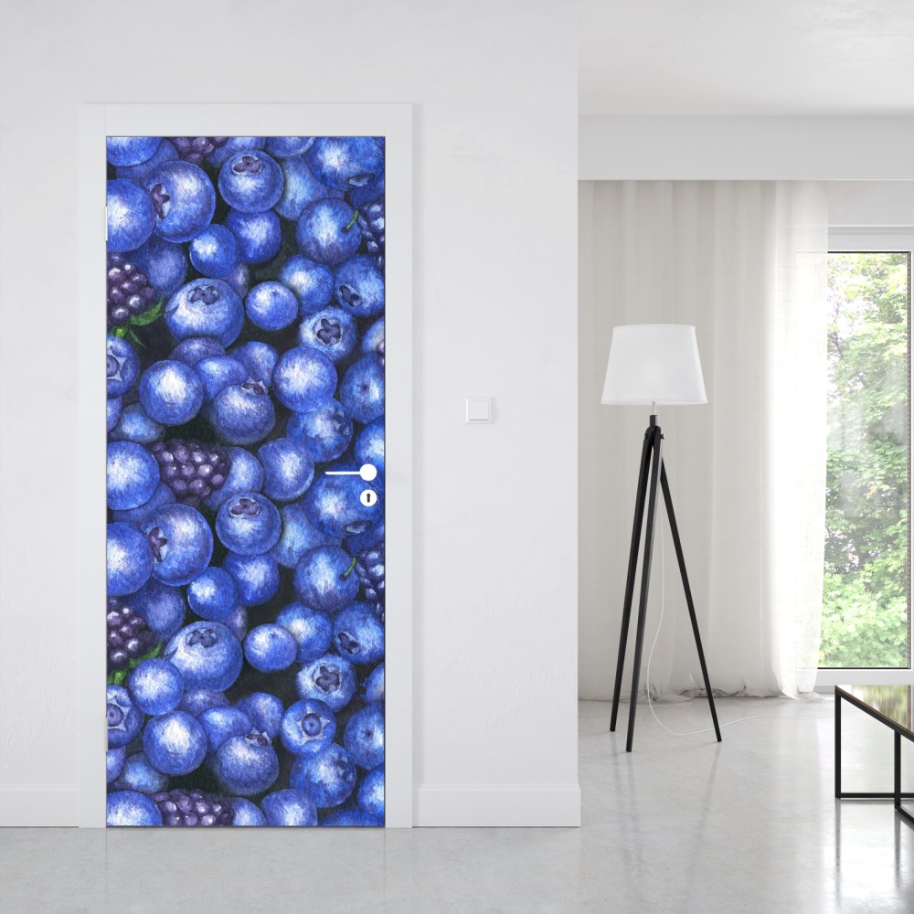 Naklejka na drzwi wzór akwarelowy z borówkami i jeżynami – Wallissimo® Naklejka na drzwi wzór akwarelowy z borówkami i jeżynami – Wallissimo®