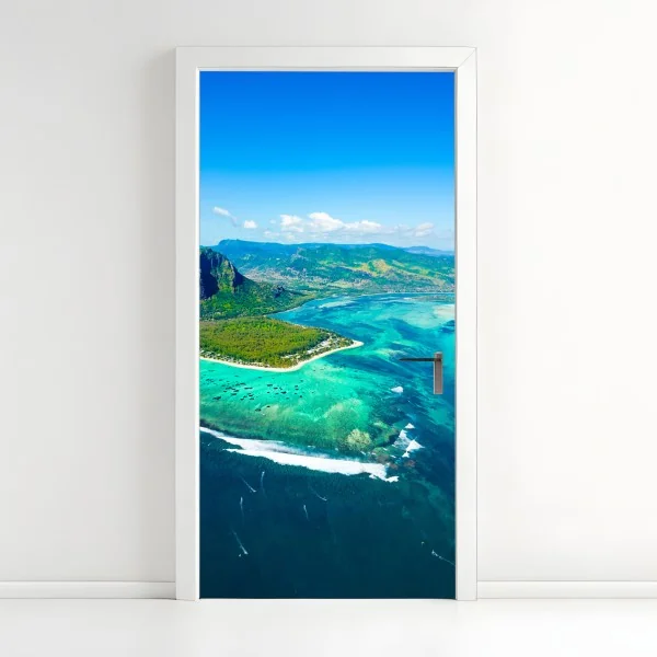 Naklejka na drzwi Le Morne turkusowa laguna panorama