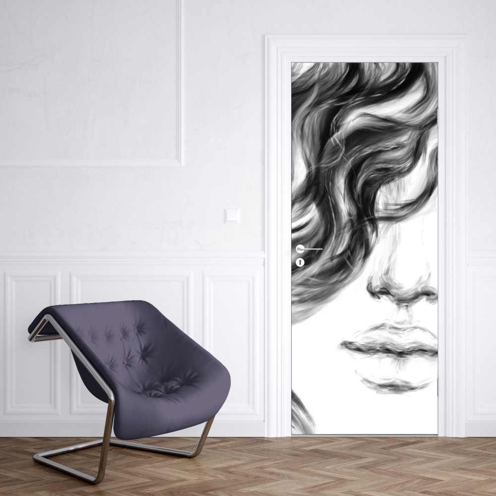 Naklejka na drzwi eteryczny monochromatyczny portret – Wallissimo® Naklejka na drzwi eteryczny monochromatyczny portret – Wallissimo®