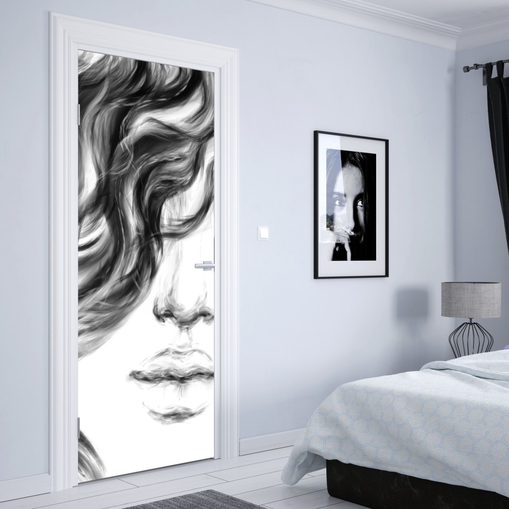 Naklejka na drzwi eteryczny monochromatyczny portret – Wallissimo® Naklejka na drzwi eteryczny monochromatyczny portret – Wallissimo®