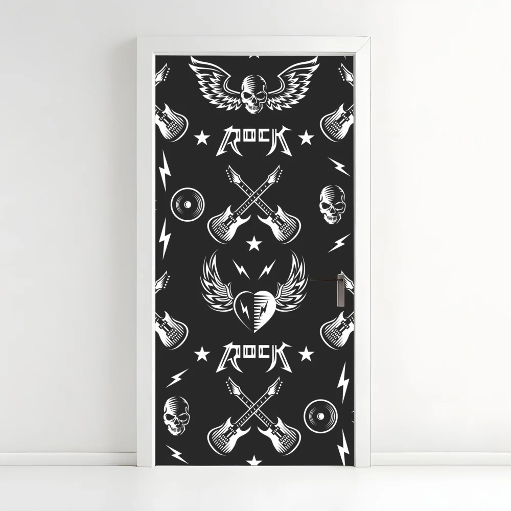 Naklejka na drzwi bezszwowy wzór rockowych ikon – Wallissimo® Naklejka na drzwi bezszwowy wzór rockowych ikon – Wallissimo®
