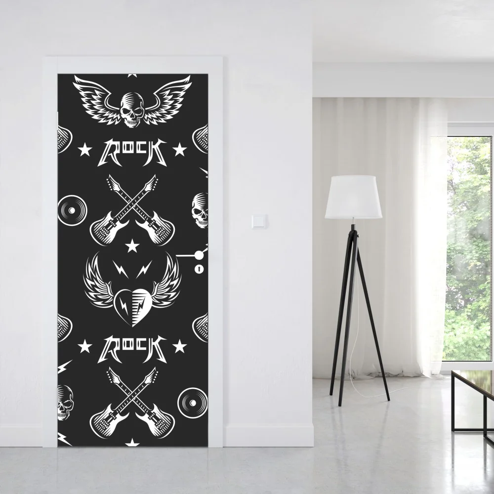 Naklejka na drzwi bezszwowy wzór rockowych ikon – Wallissimo® Naklejka na drzwi bezszwowy wzór rockowych ikon – Wallissimo®