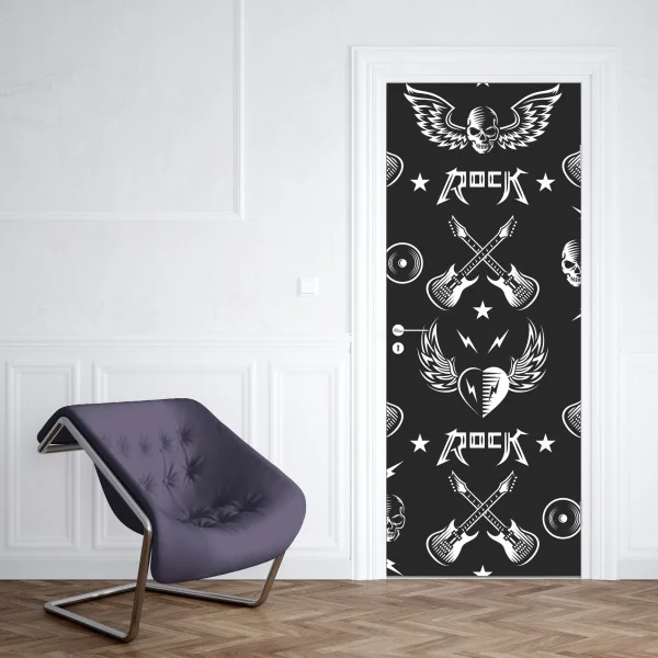 Naklejka na drzwi bezszwowy wzór rockowych ikon – Wallissimo® Naklejka na drzwi bezszwowy wzór rockowych ikon – Wallissimo®