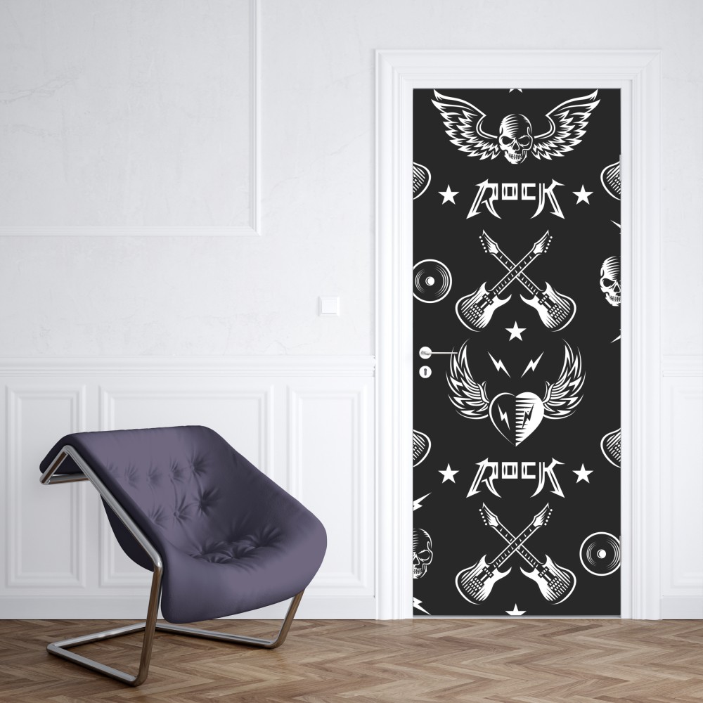 Naklejka na drzwi bezszwowy wzór rockowych ikon – Wallissimo® Naklejka na drzwi bezszwowy wzór rockowych ikon – Wallissimo®