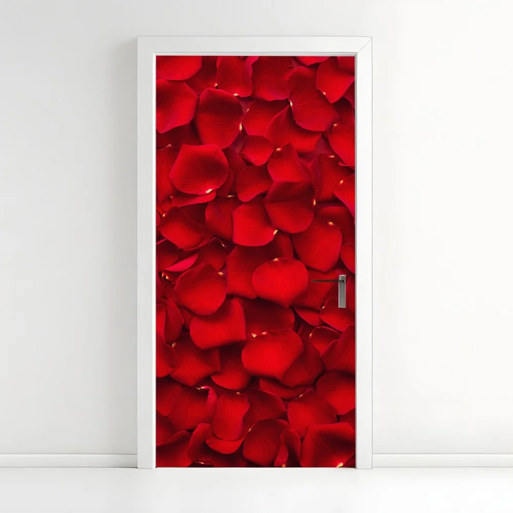Naklejka na drzwi czerwone płatki róż tło – Wallissimo® Naklejka na drzwi czerwone płatki róż tło – Wallissimo®