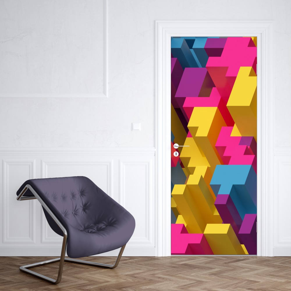Naklejka na drzwi kolorowy wzór voxel 3d – Wallissimo® Naklejka na drzwi kolorowy wzór voxel 3d – Wallissimo®