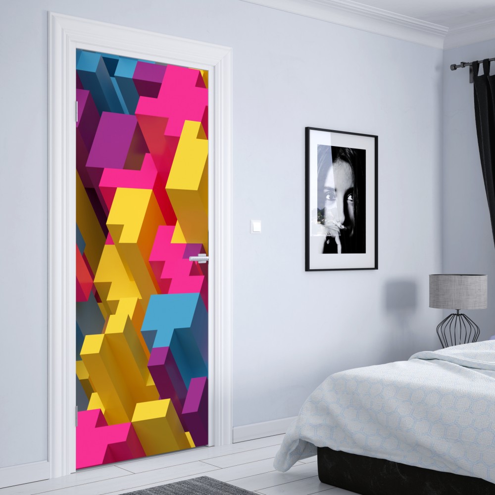 Naklejka na drzwi kolorowy wzór voxel 3d – Wallissimo® Naklejka na drzwi kolorowy wzór voxel 3d – Wallissimo®
